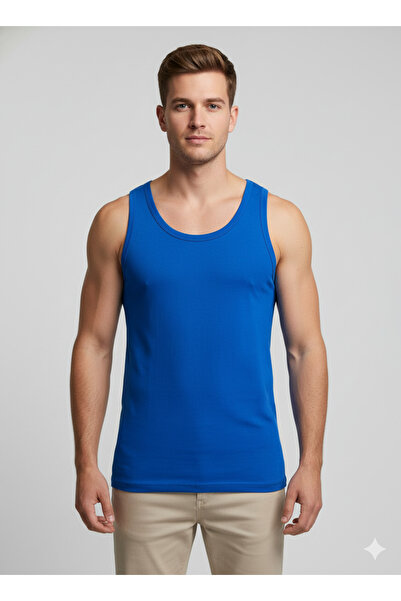 İntimate 6-Piece Blue Color Classic Men's Undershirt Wide Straps Breathable Flexible and Sweat-Absorbent Undershirt