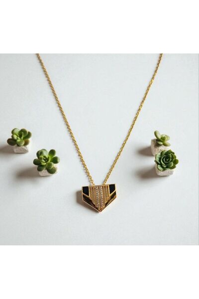 AKSESUARIM قلادة دافني من الفولاذ مع حجر الزركون الأسود المطلي بالمينا للجنسين