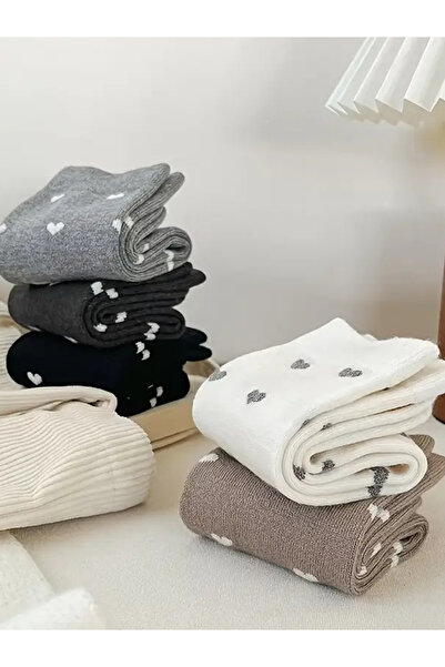Hobins Sportswear Company 5 Pairs Women's Socks Heart Pattern Breathable Flexible Texture Four Seasons Useful Socks