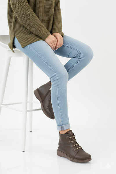 Mammamia Γυναικείες μπότες με επίπεδη σόλα καθημερινά χωρίς κορδόνια ορθοπεδικά από γνήσιο δέρμα M26/KB4535