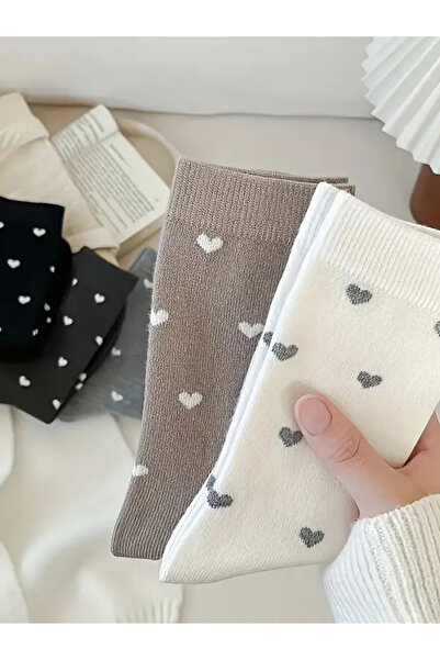 Hobins Sportswear Company 5 Pairs Women's Socks Heart Pattern Breathable Flexible Texture Four Seasons Useful Socks