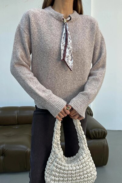 HARMONY GLOBAL Pulover din tricot cu textura moale cu guler de nurcă și eșarfă – Pulover elegant pentru femei cu mâneci lungi 2535