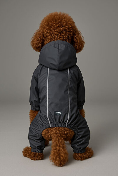 Buddy Store Premium Full Protection Smoked Dog Raincoat & Windbreaker (Hooded , Reflective, 4 Legs)
