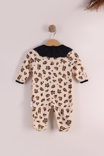 kidello Brown Leopard Lace Collar 3-Piece Baby Romper 100% Cotton (3 Months, 6 Months, 9 Months)