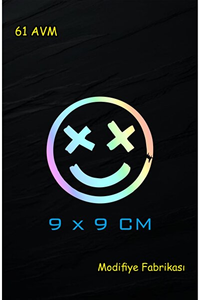 61 AVM X Göz Smiley Sticker Folyo – 9x9 cm Araç & Motosiklet & Laptop | Holog...