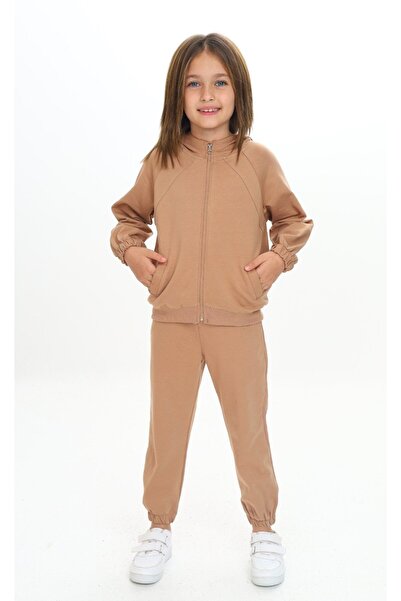 Toontoy Girl's 2-Piece Set Hooded Pockets Raglan Sleeve Sweatshirt & Elastic ...