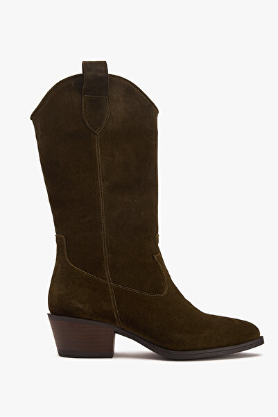 West To West Kadın Süet Deri Uzun Western Kovboy Çizme – Topuklu Deri Çizme