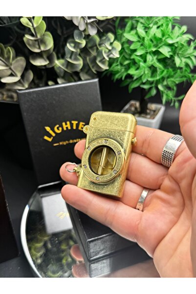 LİGHTER Emniyet Kilitli Morisk Vintage Retro , Şeffaf Yakıt Depolu Havalı Koleksiyonluk Benzinli Gold Çakmak
