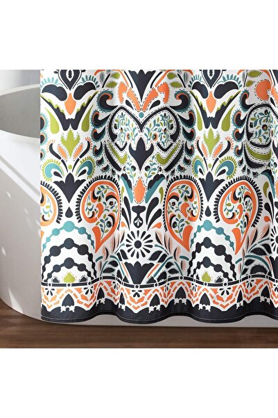 Lush Decor Clara Shower Curtain - Colorful Boho Paisley Fabric, 72 x 72 cm, Navy and Tangerine