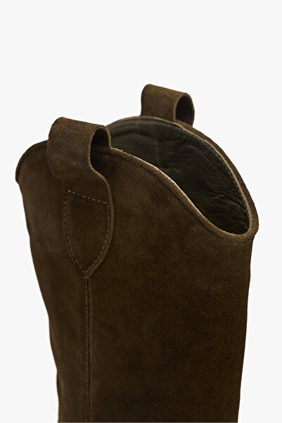 West To West Kadın Süet Deri Uzun Western Kovboy Çizme – Topuklu Deri Çizme