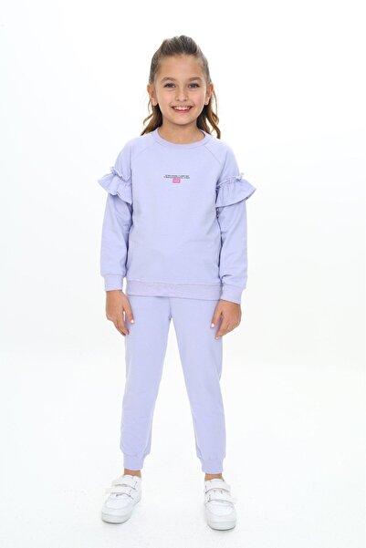 Toontoy Girl's 2-Piece Set Printed Crew Neck Raglan Sleeve Sweatshirt & Sweat...