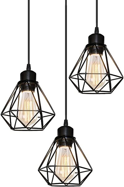 OEM TOKIUS Pendant Light, 3 Bulbs, Vintage Industrial Design, Compatible with E27 Bulbs, Black
