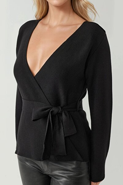 Hiccup Double Breasted Collar Belted Knitwear Cardigan