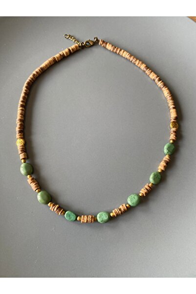 dela otantik Authentic Necklace with Turquoise Stone and Wooden Beads – Handmade Natural Bohemian Bijouterie Jewelry - Boho Necklace