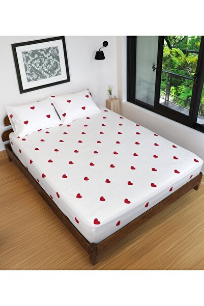 Gloriys Home & Decor Heart-Patterned King Size Double Fitted Sheet Set