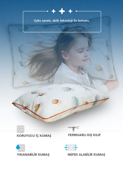 PUFYMAX Müslin kumaşlı ortopedik çocuk yastığı,Visco parçacıklı %100 Organik pamuk 40*60 *1100 gr(bulut)
