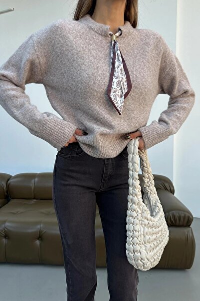 HARMONY GLOBAL Pulover din tricot cu textura moale cu guler de nurcă și eșarfă – Pulover elegant pentru femei cu mâneci lungi 2535