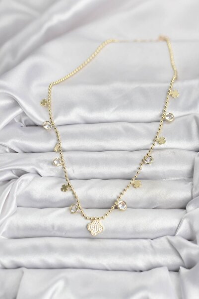 BSRE Brass Clover Women's Necklace (Gold Color)