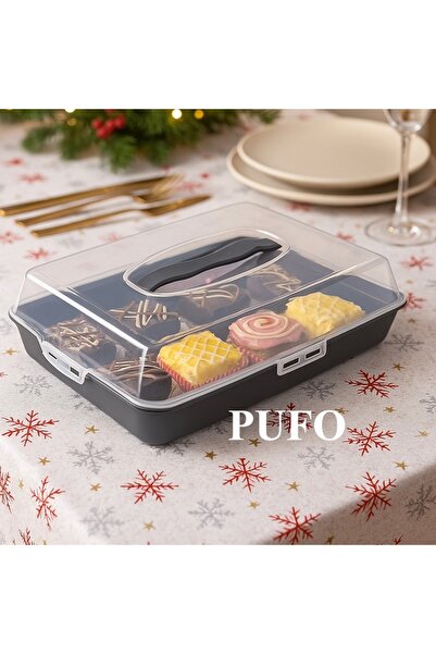 PUFO Cookies platter with transparent lid for serving cakes, cookies, muffins, pastries, 40 x 28 cm