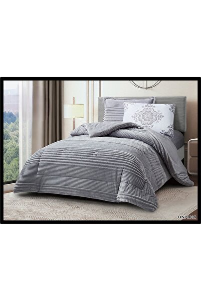 aram طقم مفرش نفرين شتوي مخمل فرو ناعم 6قطع حشوة كاملة دفئ وفخامة مقاس 260*24...