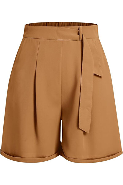 OEM FYMNSI women's shorts, khaki, size S, high waist, wide leg