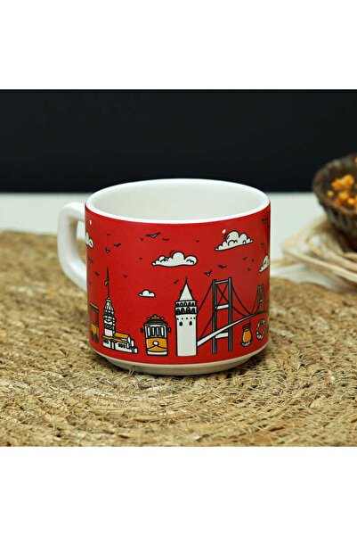 Yeşilay İstanbul Desenli Kırmızı Seramik Kupa