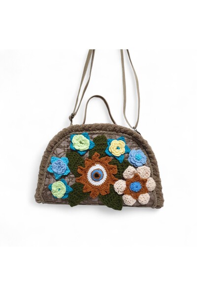 zelart Crochet Knitted Flower Detailed Shoulder Bag, Handmade Custom Design Bag
