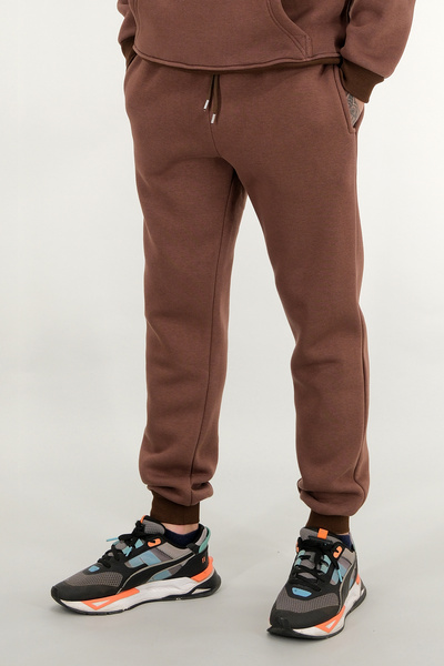 Souris Ανδρικό καφέ άνετο παντελόνι φούτερ 3 κλωστών επένδυση fleece χοντρό ύφασμα