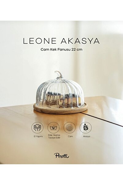 LEONE Bal Kabağı Doğal Akasya-Cam Kapaklı El Yapımı Fanus