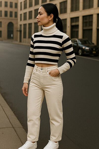 XRAY JEANS Γυναικείο casual φαρδύ κρεμ παντελόνι τζιν