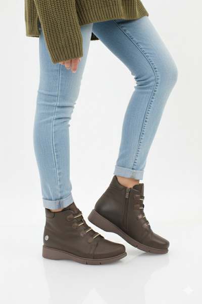 Mammamia Γυναικείες μπότες με επίπεδη σόλα καθημερινά χωρίς κορδόνια ορθοπεδικά από γνήσιο δέρμα M26/KB4535