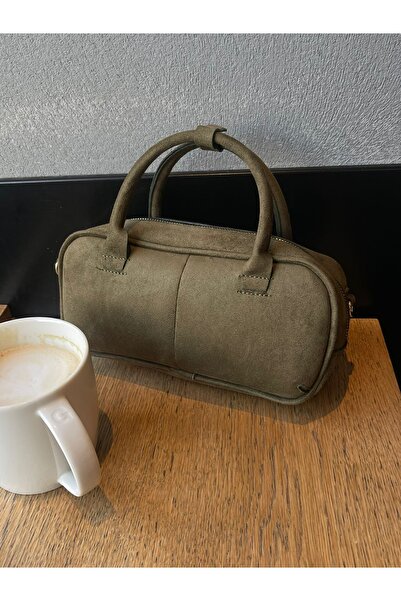 Lunova Haki Yeşili Kadın Bowling Süet El Ve Omuz Çantası