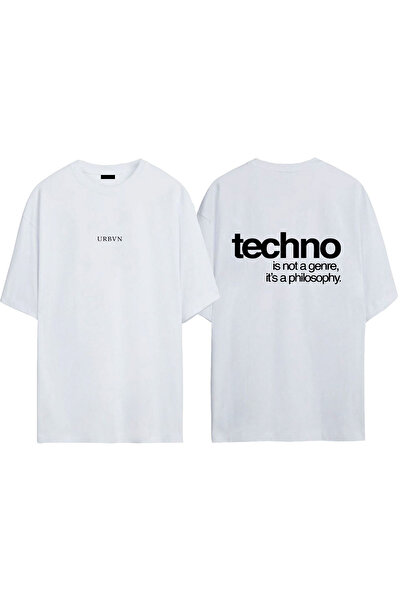 urbvn تي شيرت تكنو ديزاين مطبوع أبيض قصة فضفاضة
