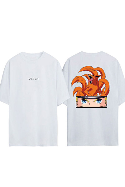 urbvn تي شيرت ناروتو تايل ديزاين مطبوع أبيض قصة فضفاضة