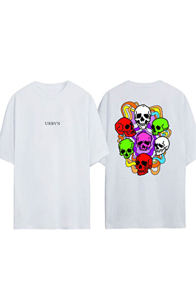 urbvn Μπλουζάκι με σχέδιο Rainbow Skulls, εμπριμέ, λευκό, oversized