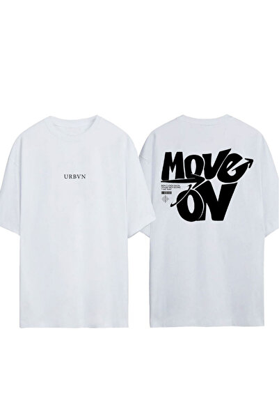 urbvn تي شيرت Move On Design مطبوع أبيض قصة فضفاضة