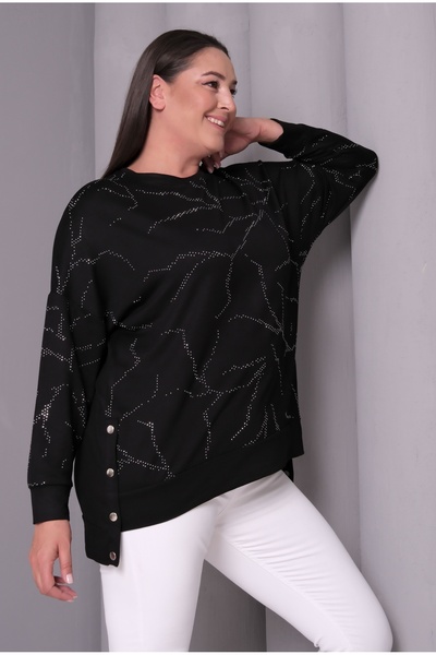 Şans Women's Plus Size Black, Stone Embellished, Long Back Tunic