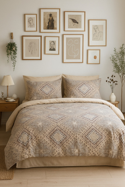 MyStory Home Double Duvet Cover Set with Elastic Sheets Sandora