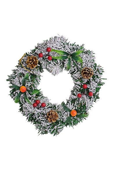 velve Coronita decorativa din brad, cu conuri, merisoare si zapada artificial...