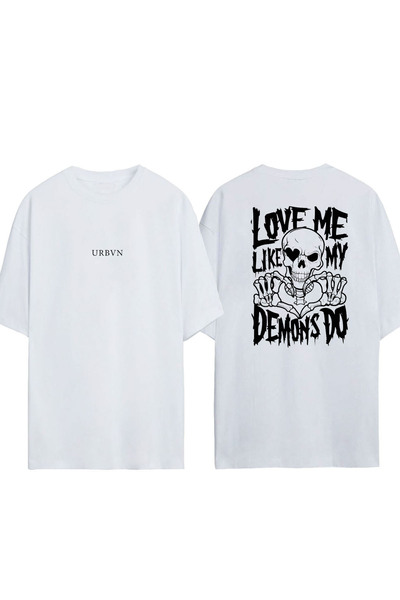 urbvn Tricou supradimensionat alb cu imprimeu cu design Demons Skulls
