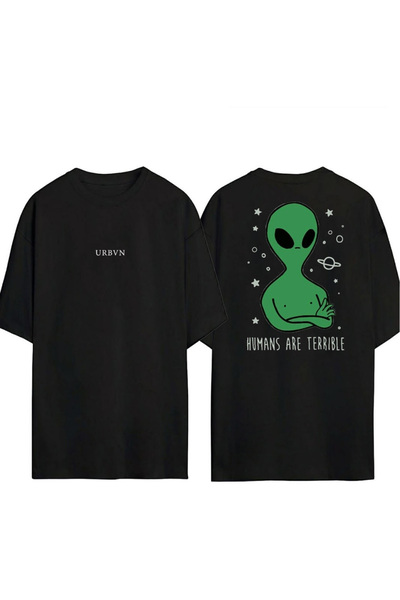 urbvn Tricou oversize negru cu imprimeu Alliens Design