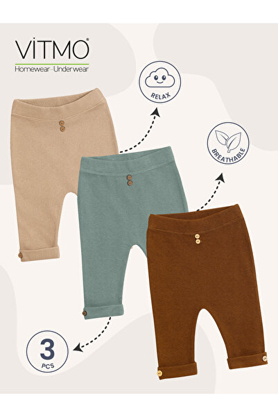 vitmo 3-Piece Baby Tights 100% Cotton Single Bottom Flexible and Comfortable Corded Fabric Fabric