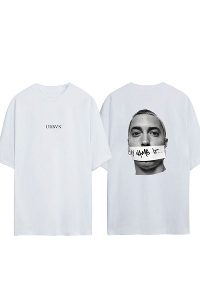 urbvn تي شيرت ايمينيم ديزاين مطبوع أبيض قصة فضفاضة