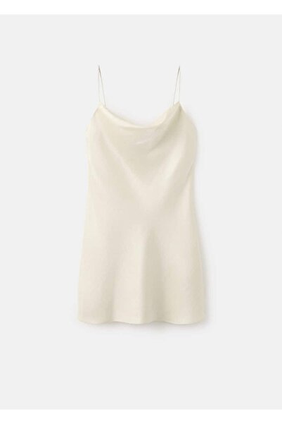 MANGO Woman Dekolte yaka saten elbise