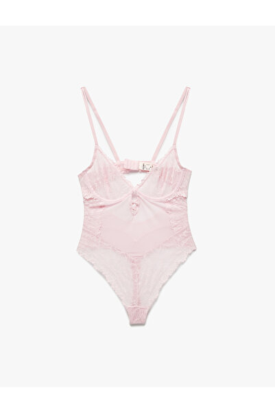 Koton Transparan Balenli Dantelli Tül Bodysuit