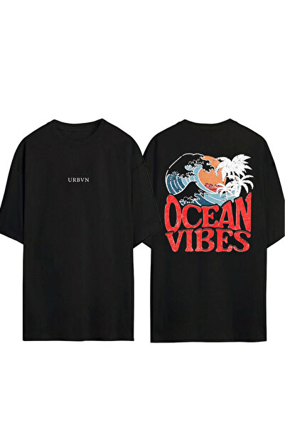 urbvn Μπλουζάκι με σχέδιο Ocean Vibes, με στάμπα, μαύρο, oversized