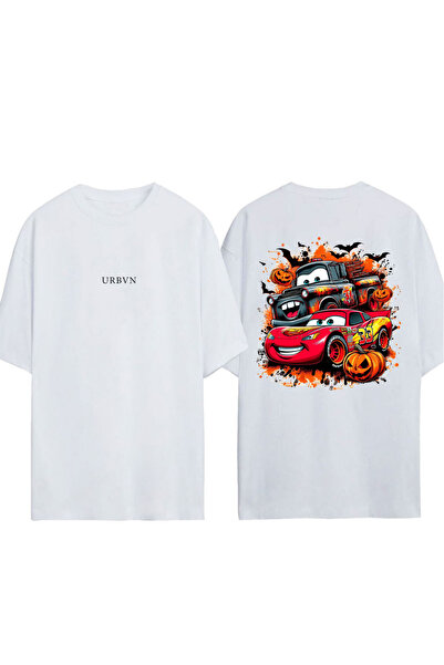 urbvn تي شيرت هالوين كارز ديزاين مطبوع أبيض قصة فضفاضة