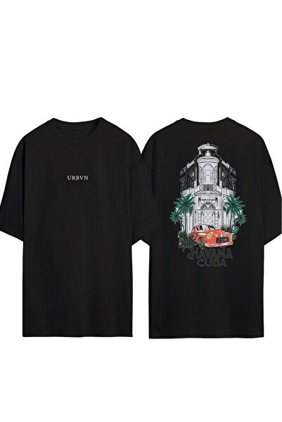 urbvn Havana Cuba Design Printed Black Oversized t Shirt