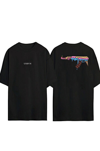 urbvn Tricou oversize negru cu imprimeu Ak 47 Sugar Design