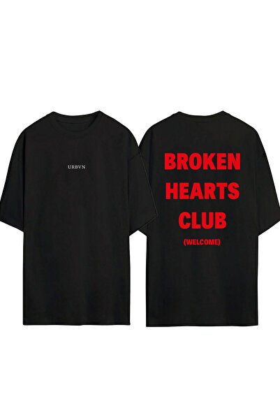 urbvn تصميم قلب مكسور مطبوع تي شيرت أسود قصة فضفاضة